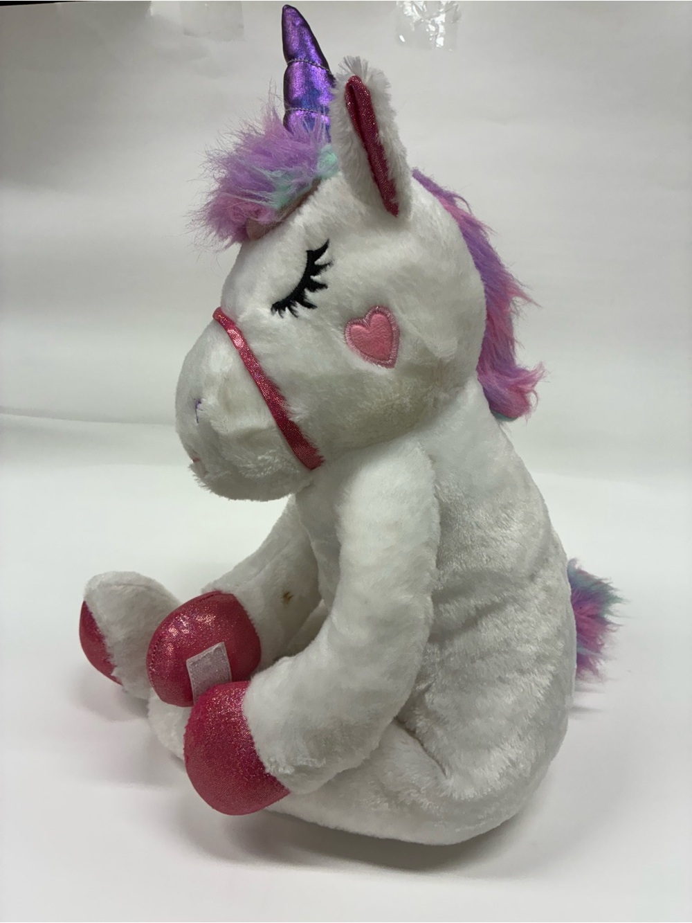 Sparkle-Horn White Unicorn Plush with Pink Accents